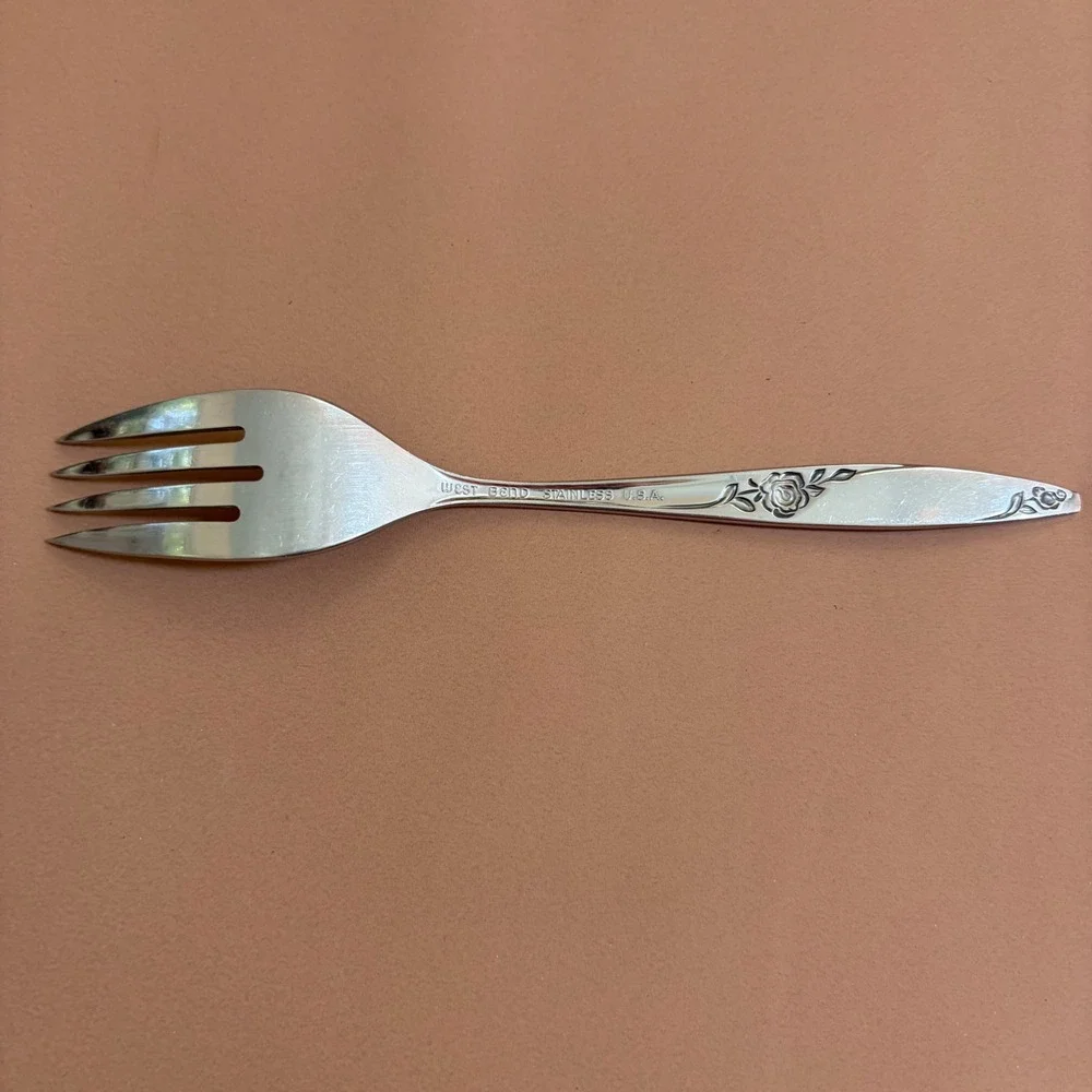 West Bend Twilight Rose Stainless Salad Forks Set of 7 USA Floral Flatware